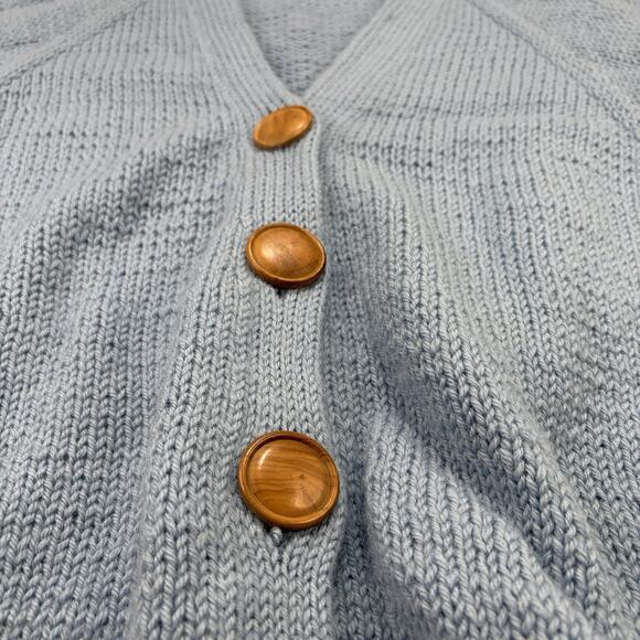 Handmade Knit Blue Chunky Hand Knit Big Wooden Buttons Cardigan Sweater Womens - Picture 3 of 8